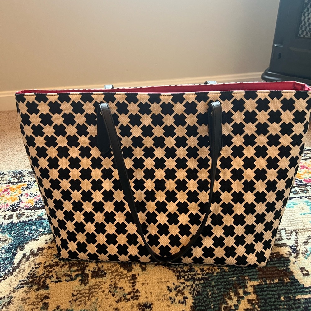 NWOT-Spartina Black and Tan Tote Bag. Red interior. Beautiful! - Picture 2 of 8